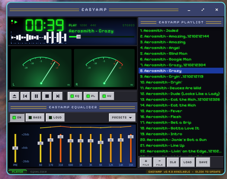 EasyAmp VU meter view with dual analog needles